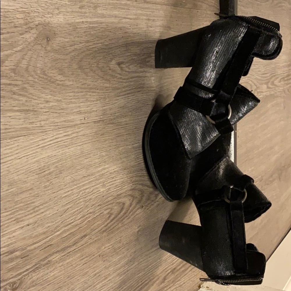 Black sequined and velvet booties